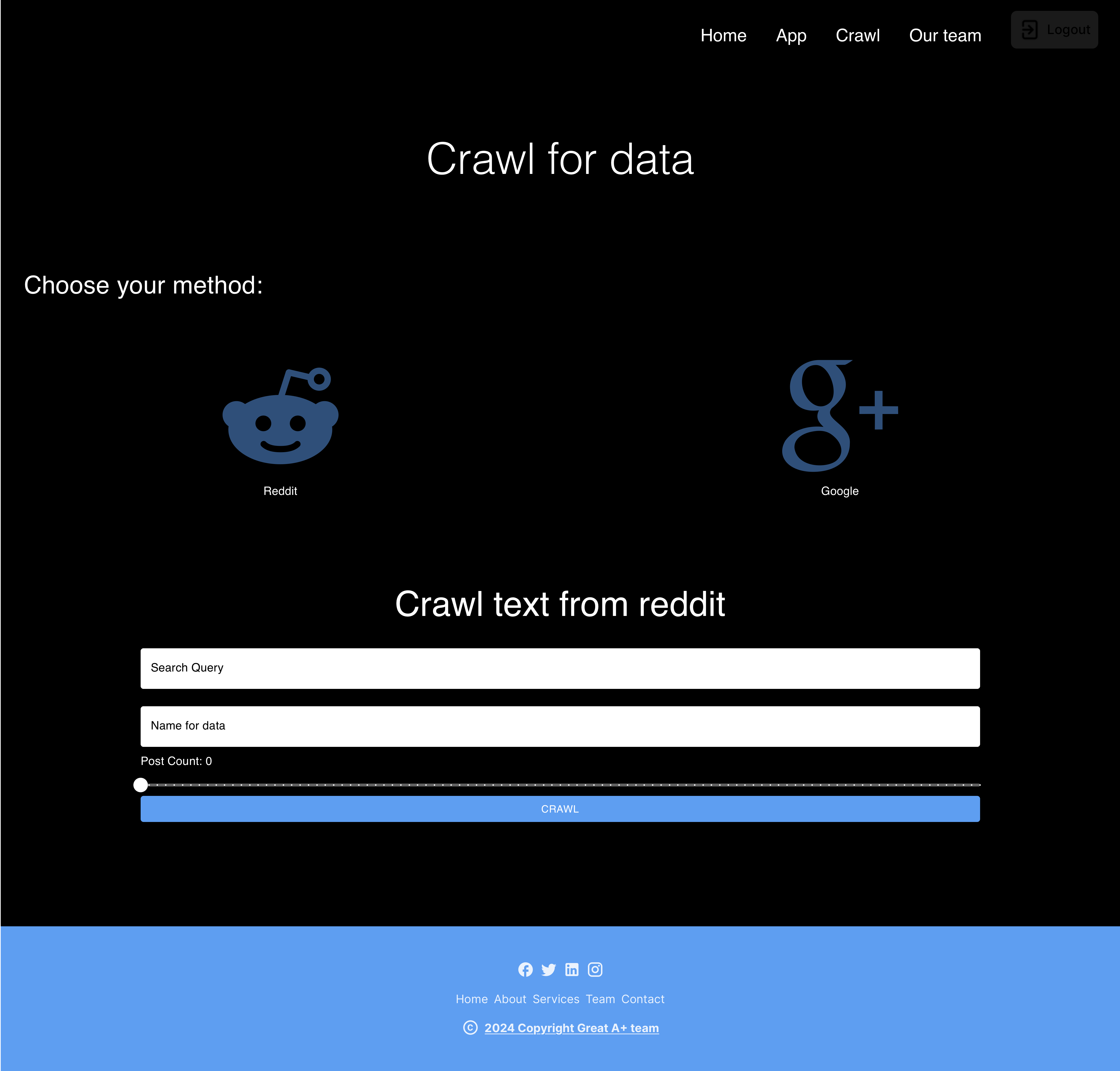 Data crawling interface