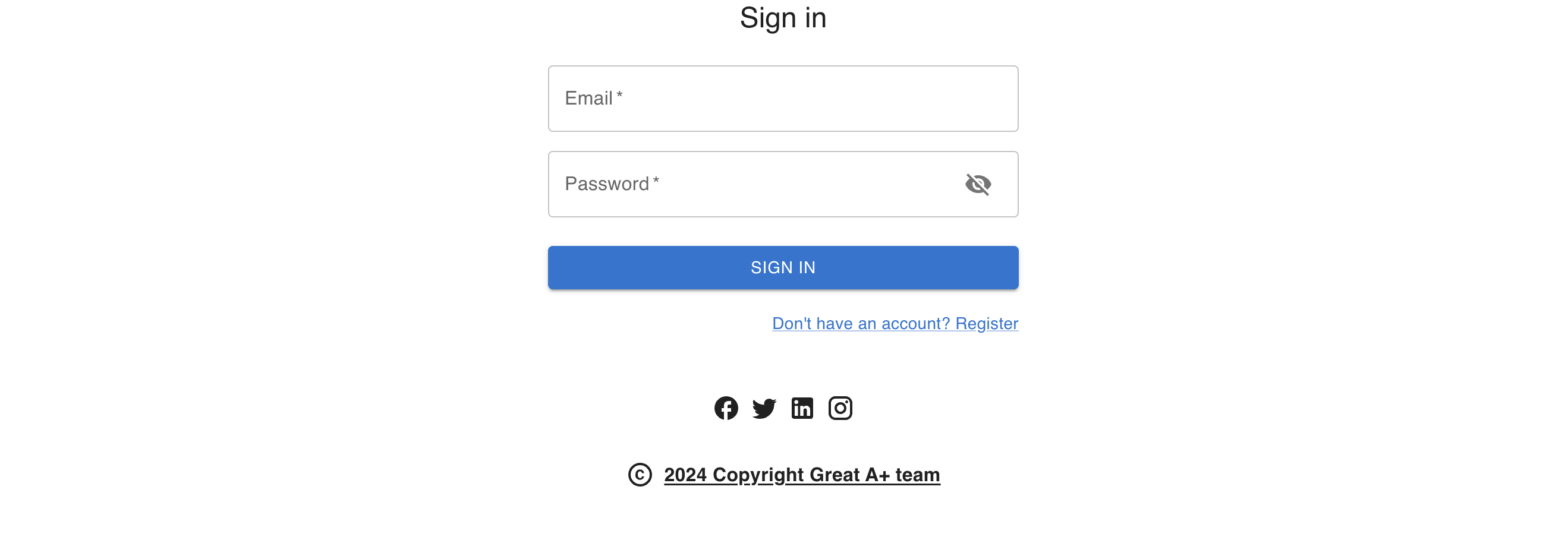 User registration and login screen